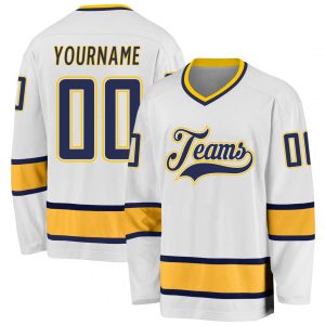 Custom White Navy-Gold Hockey Jersey Suit for daily life,Material: 100% polyester,price varies by size and custom