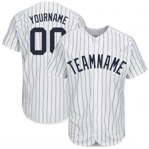 Custom White Navy Pinstripe Navy Baseball Jersey Suit for daily life,Material: 100% polyester,price varies by size and custom