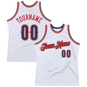 Custom White Navy-Red Authentic Throwback Basketball Jersey Suit for daily life,Material: 100% polyester,price varies by size and custom