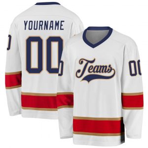 Custom White Navy-Red Hockey Jersey Suit for daily life,Material: 100% polyester,price varies by size and custom