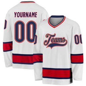 Custom White Navy-Red Hockey Jersey Suit for daily life,Material: 100% polyester,price varies by size and custom