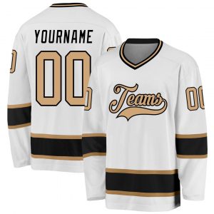 Custom White Old Gold-Black Hockey Jersey Suit for daily life,Material: 100% polyester,price varies by size and custom