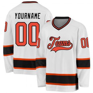 Custom White Orange-Black Hockey Jersey Suit for daily life,Material: 100% polyester,price varies by size and custom