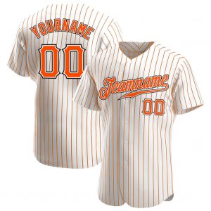 Custom White Orange Pinstripe Orange-Black Authentic Baseball Jersey Suit for daily life,Material: 100% polyester,price varies by size and custom