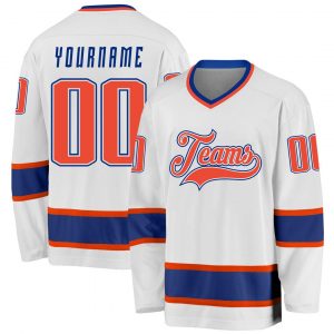 Custom White Orange-Royal Hockey Jersey Suit for daily life,Material: 100% polyester,price varies by size and custom