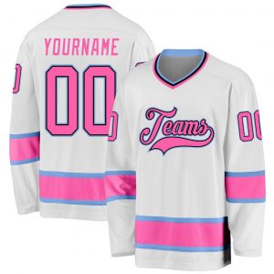 Custom White Pink-Light Blue Hockey Jersey Suit for daily life,Material: 100% polyester,price varies by size and custom