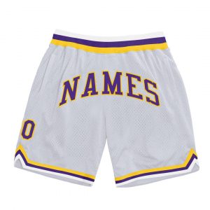 Custom White Purple-Gold Authentic Throwback Basketball Shorts Suit for daily life,Material: 100% polyester,price varies by size and custom