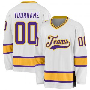 Custom White Purple-Gold Hockey Jersey Suit for daily life,Material: 100% polyester,price varies by size and custom