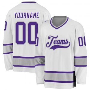 Custom White Purple-Gray Hockey Jersey Suit for daily life,Material: 100% polyester,price varies by size and custom