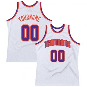 Custom White Purple-Orange Authentic Throwback Basketball Jersey Suit for daily life,Material: 100% polyester,price varies by size and custom