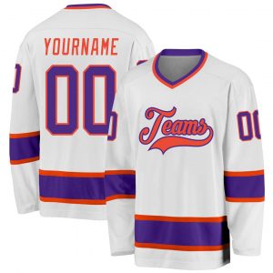 Custom White Purple-Orange Hockey Jersey Suit for daily life,Material: 100% polyester,price varies by size and custom