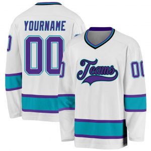 Custom White Purple-Teal Hockey Jersey Suit for daily life,Material: 100% polyester,price varies by size and custom