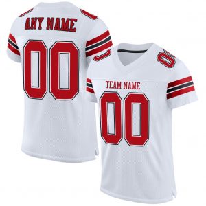 Custom White Red-Black Mesh Authentic Football Jersey Suit for daily life,Material: 100% polyester,price varies by size and custom