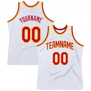 Custom White Red-Gold Authentic Throwback Basketball Jersey Suit for daily life,Material: 100% polyester,price varies by size and custom