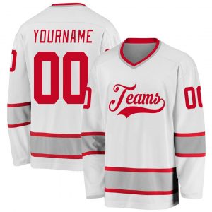 Custom White Red-Gray Hockey Jersey Suit for daily life,Material: 100% polyester,price varies by size and custom