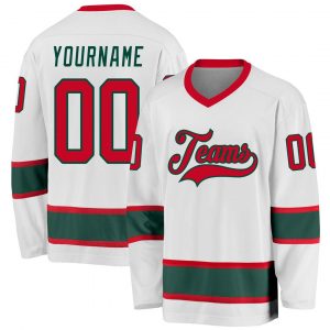 Custom White Red-Green Hockey Jersey Suit for daily life,Material: 100% polyester,price varies by size and custom