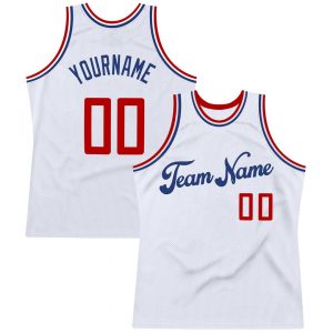 Custom White Red-Royal Authentic Throwback Basketball Jersey Suit for daily life,Material: 100% polyester,price varies by size and custom