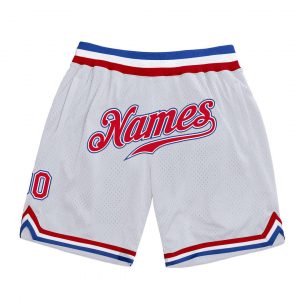 Custom White Red-Royal Authentic Throwback Basketball Shorts Suit for daily life,Material: 100% polyester,price varies by size and custom