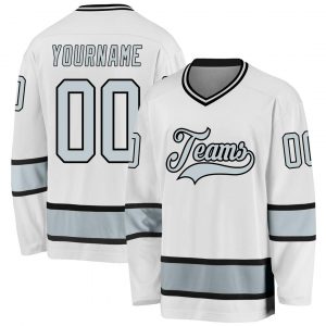 Custom White Silver-Black Hockey Jersey Suit for daily life,Material: 100% polyester,price varies by size and custom