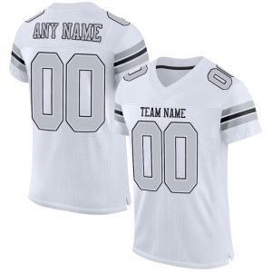 Custom White Silver-Black Mesh Authentic Football Jersey Suit for daily life,Material: 100% polyester,price varies by size and custom