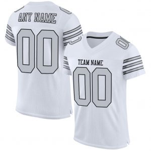 Custom White Silver-Black Mesh Authentic Football Jersey Suit for daily life,Material: 100% polyester,price varies by size and custom