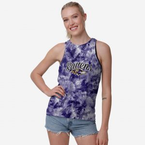 Baltimore Ravens Womens Script Wordmark Tie-Dye Tie-Breaker Sleeveless Top Suit for daily life,Material: 80% polyester - 20% Cotton.