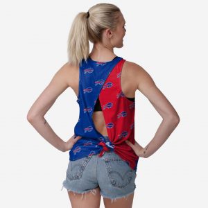 Buffalo Bills Womens Wordmark Mini Print Tie-Breaker Sleeveless Top Suit for daily life,Material: 80% polyester - 20% Cotton.