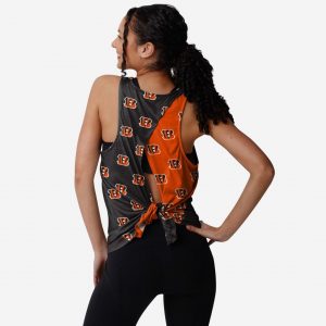 Cincinnati Bengals Womens Wordmark Mini Print Tie-Breaker Sleeveless Top Suit for daily life,Material: 80% polyester - 20% Cotton.