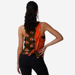 Cleveland Browns Womens Wordmark Mini Print Tie-Breaker Sleeveless Top Suit for daily life,Material: 80% polyester - 20% Cotton.