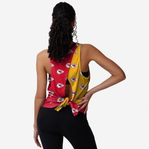 Kansas City Chiefs Womens Wordmark Mini Print Tie-Breaker Sleeveless Top Suit for daily life,Material: 80% polyester - 20% Cotton.