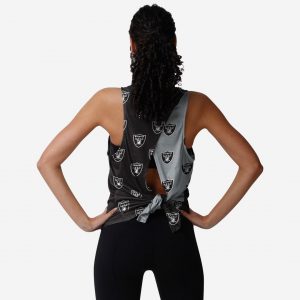 Las Vegas Raiders Womens Wordmark Mini Print Tie-Breaker Sleeveless Top Suit for daily life,Material: 80% polyester - 20% Cotton.