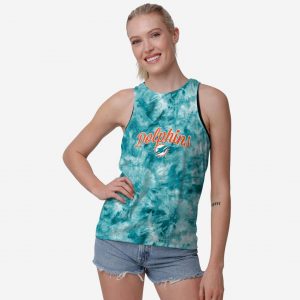 Miami Dolphins Womens Script Wordmark Tie-Dye Tie-Breaker Sleeveless Top Suit for daily life,Material: 80% polyester - 20% Cotton.