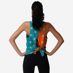 Miami Dolphins Womens Wordmark Mini Print Tie-Breaker Sleeveless Top Suit for daily life,Material: 80% polyester - 20% Cotton.