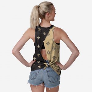 New Orleans Saints Womens Wordmark Mini Print Tie-Breaker Sleeveless Top Suit for daily life,Material: 80% polyester - 20% Cotton.