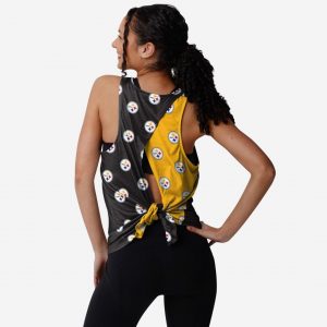 Pittsburgh Steelers Womens Wordmark Mini Print Tie-Breaker Sleeveless Top Suit for daily life,Material: 80% polyester - 20% Cotton.