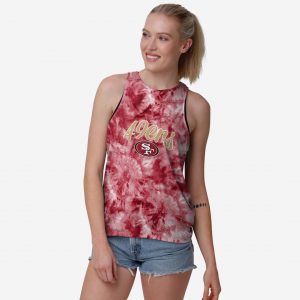 San Francisco 49ers Womens Script Wordmark Tie-Dye Tie-Breaker Sleeveless Top Suit for daily life,Material: 80% polyester - 20% Cotton.