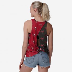 Tampa Bay Buccaneers Womens Wordmark Mini Print Tie-Breaker Sleeveless Top Suit for daily life,Material: 80% polyester - 20% Cotton.